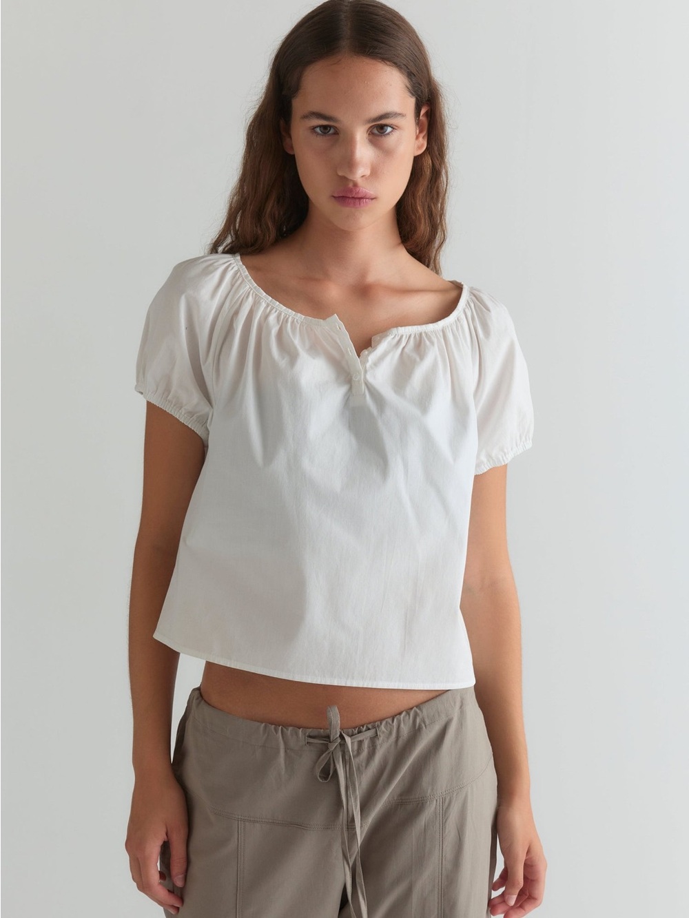 Deiji Studios Close White Shirt Puff Sleeve Peasant Blouse EUC sz XS